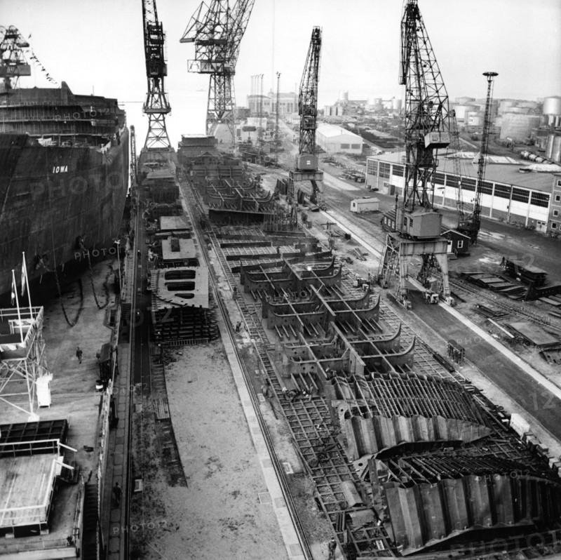 Aerial view of Kockums shipyard, Malmö, Sweden, 1958. Artist: Unknown