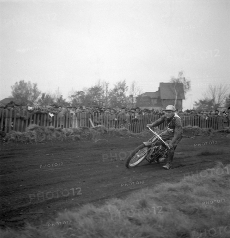 Dirt track motorcycle racing, Arlöv, Scania, Sweden, 1947. Artist: Otto Ohm