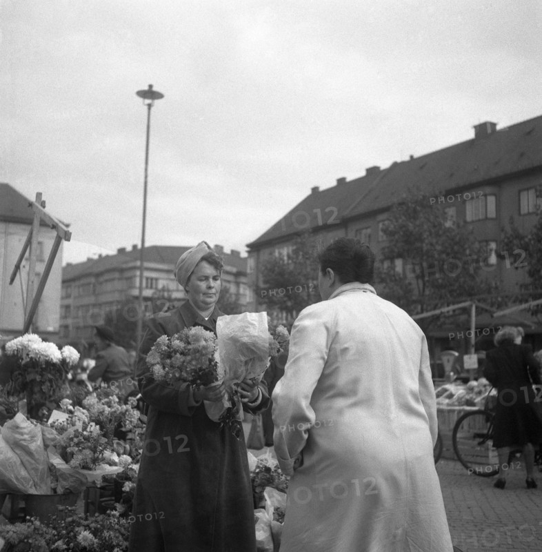 Flower stall in the market, Malmö, Sweden, 1947. Artist: Otto Ohm