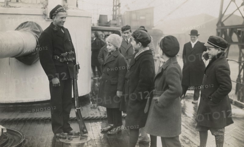 Children on board the Swedish armoured cruiser 'Fylgia' during its visit to Malmö, Sweden, 1929. Artist: Otto Ohm