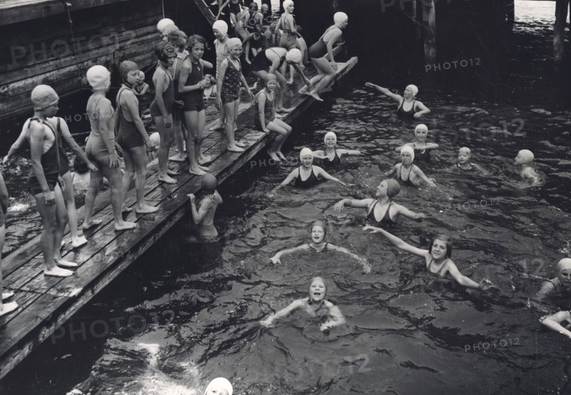Girls' swimming class, Sweden, 1939. Artist: Otto Ohm