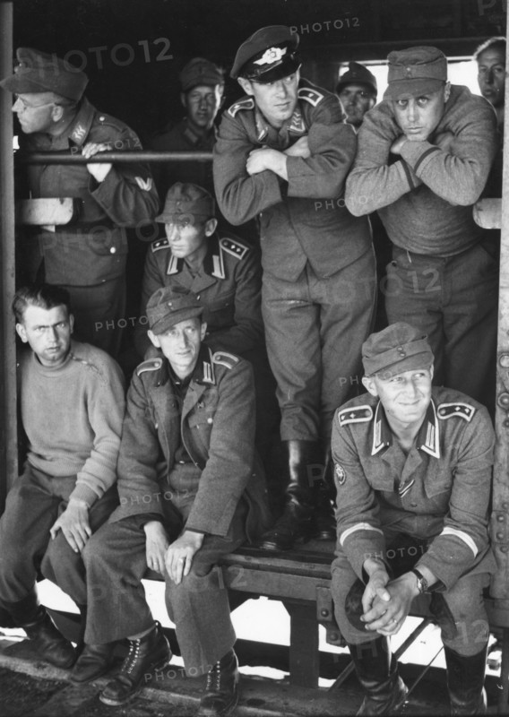German prisoners of war on a train, Trelleborg station, Sweden, 1945. Artist: Unknown