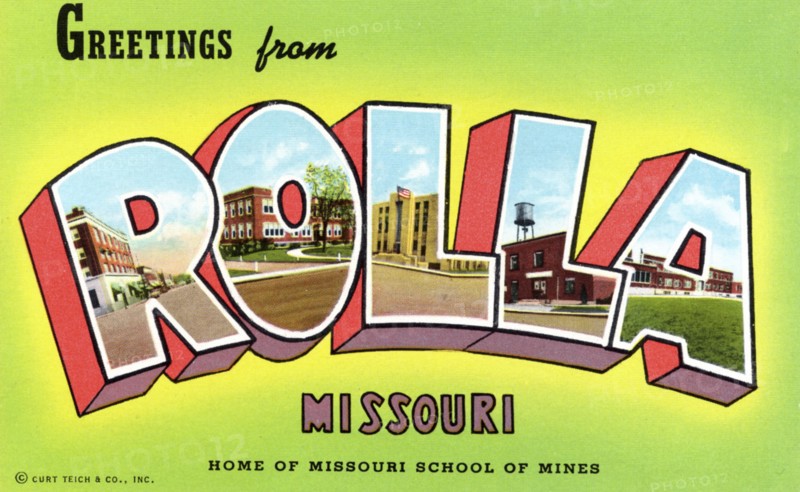 'Greetings from Rolla, Missouri, Home of the Missouri School of Mines', postcard, 1943. Artist: Unknown