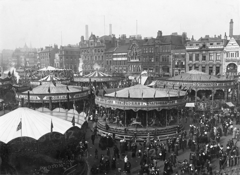 Goose Fair, Market Place, Nottingham, Nottinghamshire, 1914(?). Artist: Henson & Co