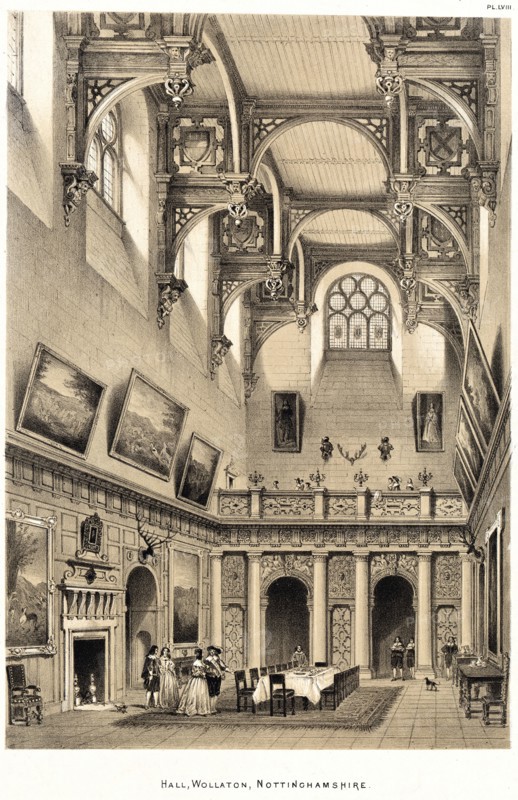 Interior of the Great Hall, Wollaton Hall, Nottingham, Nottinghamshire, 1841. Artist: Joseph Nash