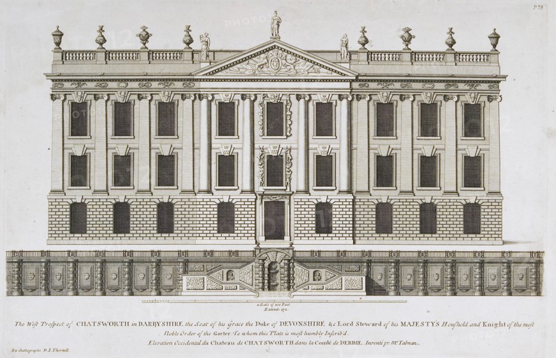 West prospect of Chatsworth House, Derbyshire, c1800. Artist: Unknown
