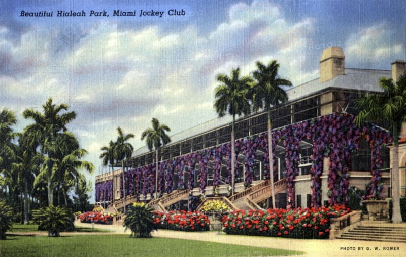 'Beautiful Hialeah Park, Miami Jockey Club', Florida, USA, 1940. Artist: GW Romer