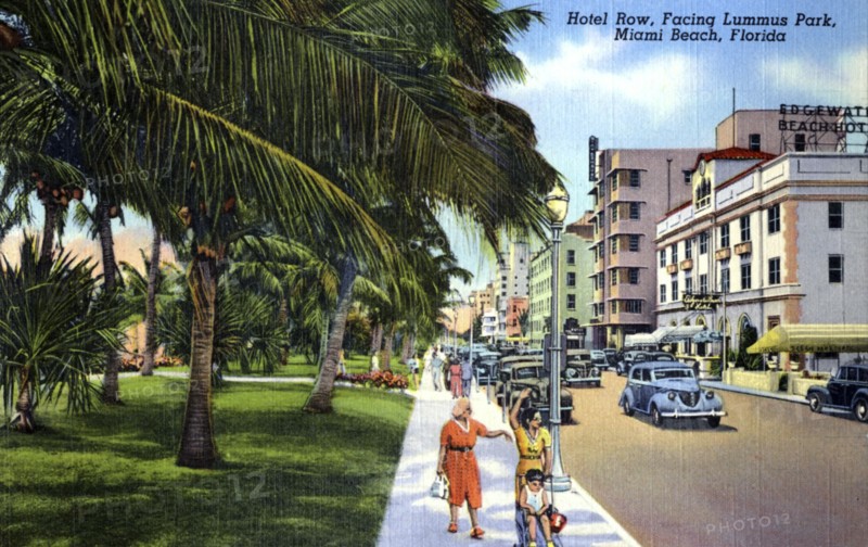 Hotel Row, facing Lummus Park, Miami Beach, Florida, USA, 1940. Artist: Unknown