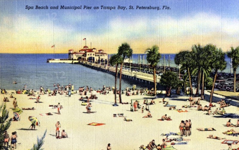 Spa Beach and Municipal Pier on Tampa Bay, St Petersburg, Florida, USA, 1940. Artist: Unknown