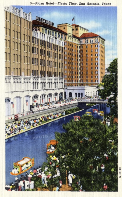Plaza Hotel at fiesta time, San Antonio, Texas, USA, 1940. Artist: Unknown