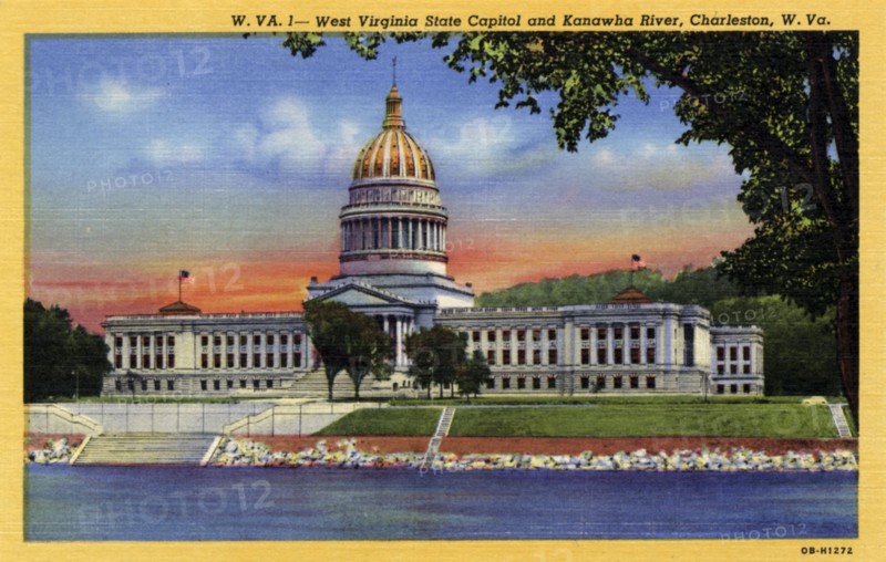 State Capitol and Kanawha River, Charleston, West Virginia, USA, 1940. Artist: Unknown