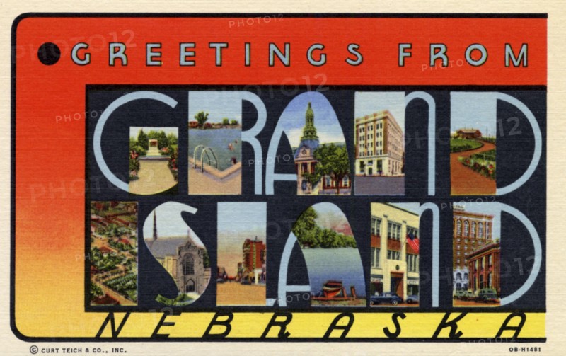 'Greetings from Grand Island, Nebraska', postcard, 1940. Artist: Unknown