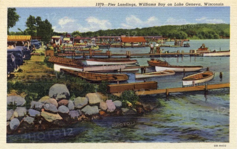 Pier landings, Williams Bay on Lake Geneva, Wisconsin, USA, 1940. Artist: Unknown