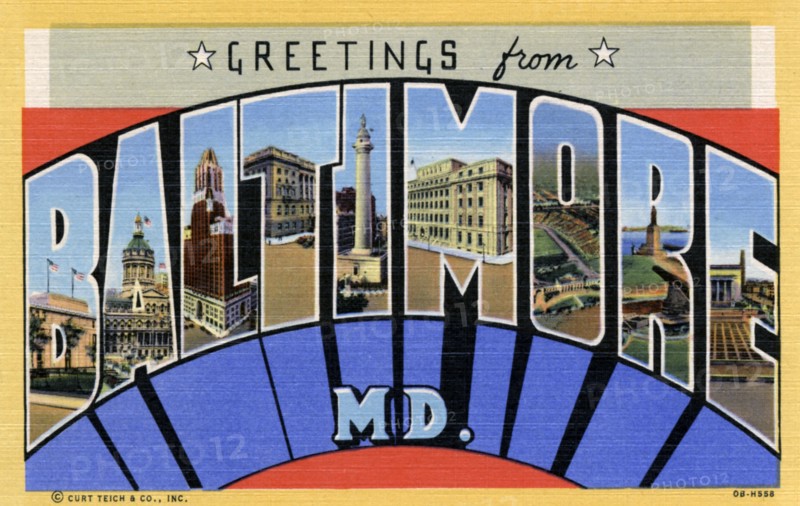 'Greetings from Baltimore, Maryland', postcard, 1940. Artist: Unknown