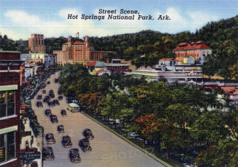 Street scene, Hot Springs National Park, Arkansas, USA, 1940. Artist: Unknown
