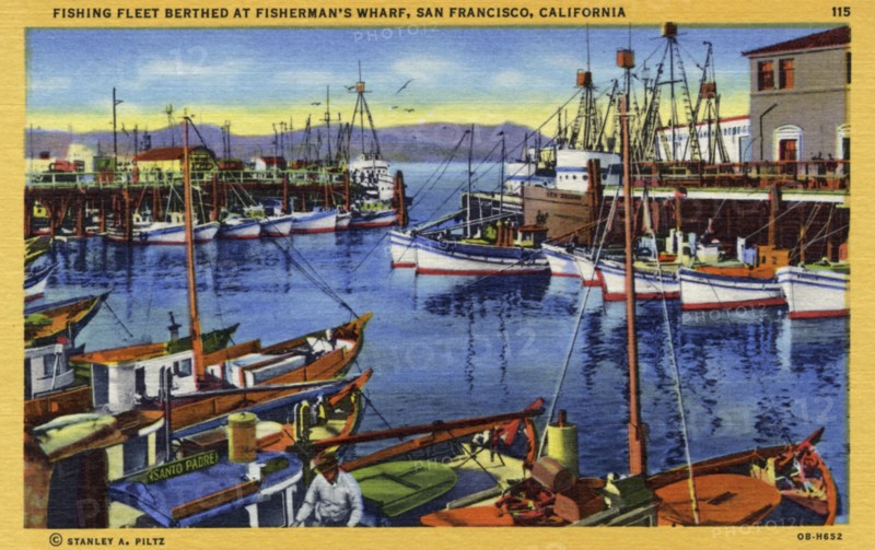 Fishing fleet berthed at Fisherman's Wharf, San Francisco, California, USA, 1940. Artist: Unknown