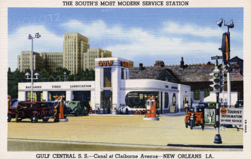 Gulf Central Service Station, Canal at Claiborne Avenue, New Orleans, Louisiana, USA, 1940. Artist: Unknown