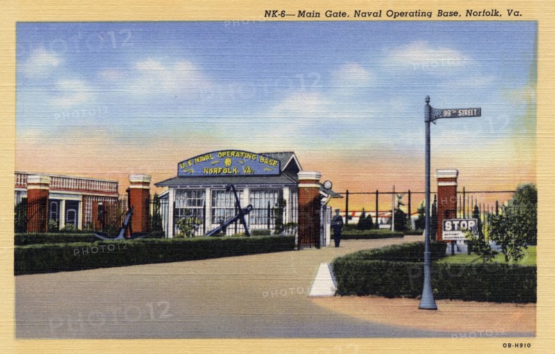 Main gate, Naval Operating Base, Norfolk, Virginia, USA, 1940. Artist: Unknown