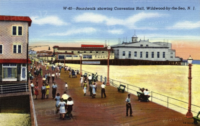 Boardwalk and Convention Hall, Wild-Wood-by-the-Sea, New Jersey, USA, 1940. Artist: Unknown