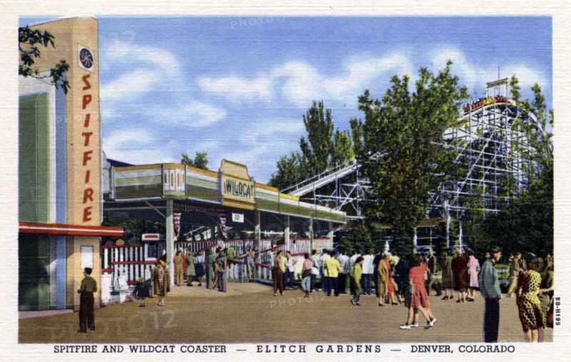 Spitfire and Wildcat roller coasters at Elitch Gardens, Denver, Colorado, USA, 1945. Artist: Unknown
