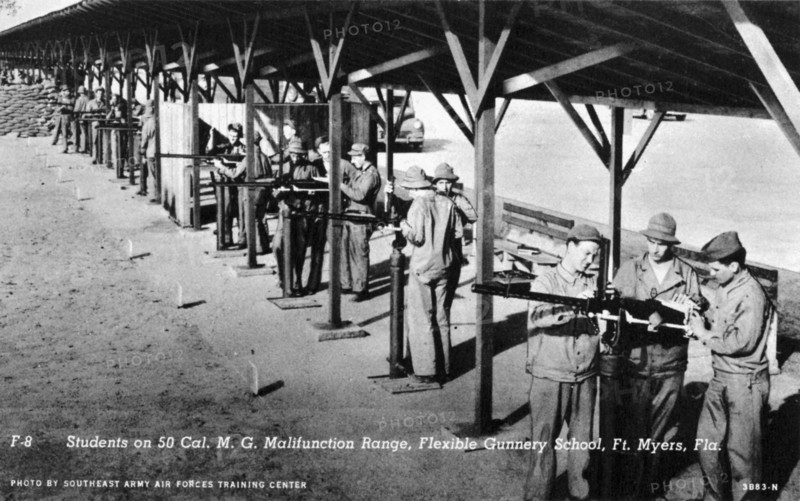 Students on a 50 cal machine gun range, Flexible Gunnery School, Fort Myers, Florida, USA, 1943. Artist: Southeast Army Air Forces Training Center
