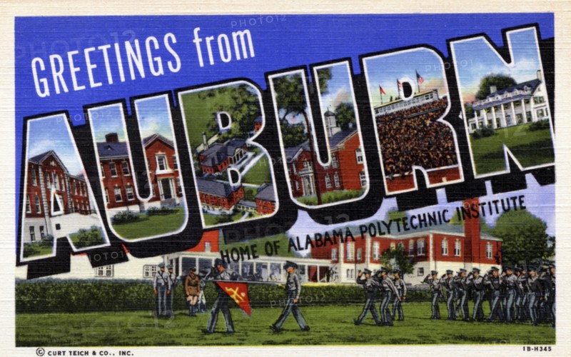 'Greetings from Auburn, home of Alabama Polytechnic Institute', postcard, 1941. Artist: Unknown