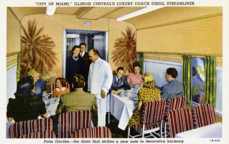 Palm Garden dining car on the 'City of Miami' streamliner train, USA, 1941. Artist: Unknown