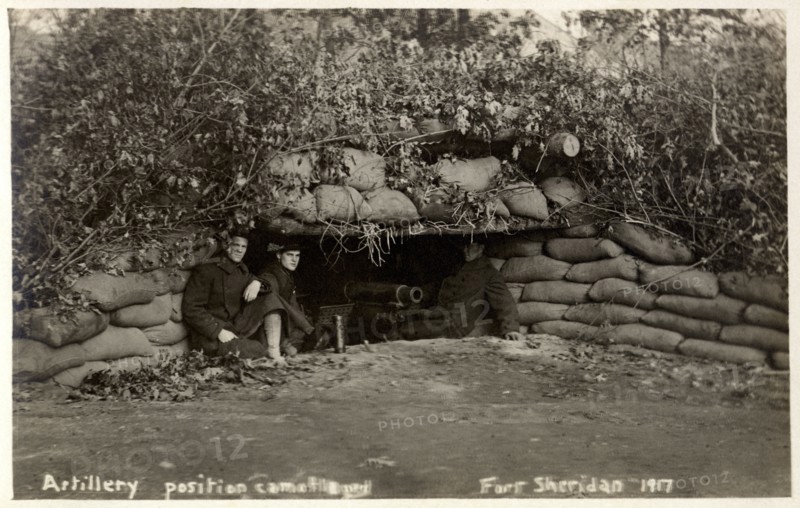 Artillery position camouflaging, Fort Sheridan, Illinois, USA, 1917. Artist: Unknown