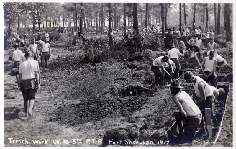 Soldiers digging and clearing trenches, Fort Sheridan, Illinois, USA, 1917. Artist: Unknown