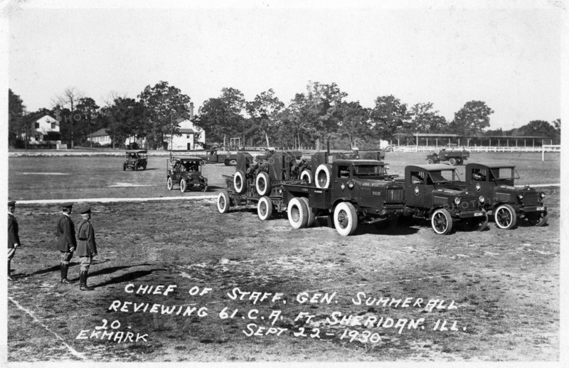 US Army Chief of Staff General Summerall reviewing troops, Fort Sheridan, Illinois, USA, 1930. Artist: Ekmark Photo