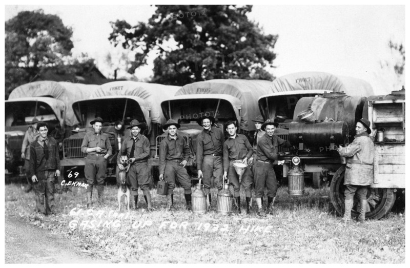 'Gassing up for the 1932 hike', Fort Sheridan, Illinois, USA, 1932. Artist: Ekmark Photo