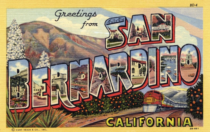 'Greetings from San Bernardino, California', postcard, 1943. Artist: Unknown