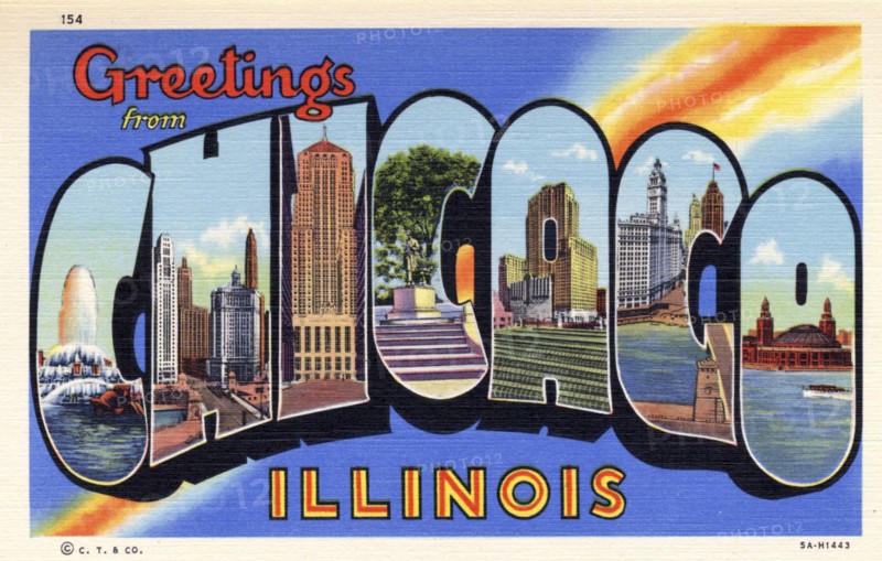 'Greetings from Chicago, Illinois', postcard, 1935. Artist: Unknown