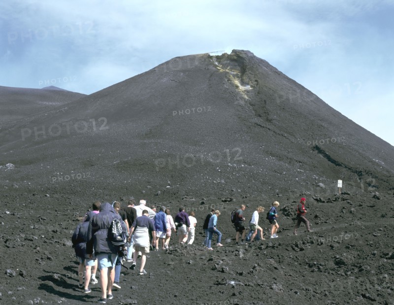 Guided tour to lava fields, Mount Etna, Sicily, Italy.