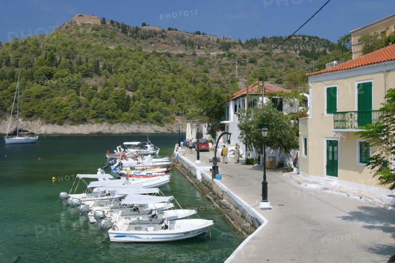 Boats at the quayside, Assos, Kefalonia, Greece.