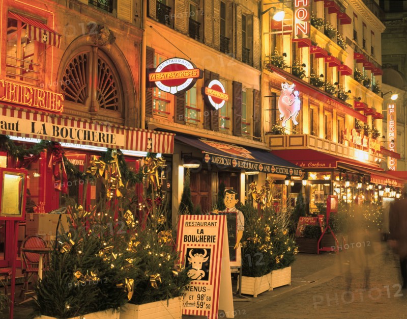 Rue du Louvre at night, Paris, France.