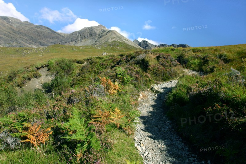 Path from Glen Brittle to Sgurr Alasdair, Cuillin Hills, Isle of Skye, Highland, Scotland.