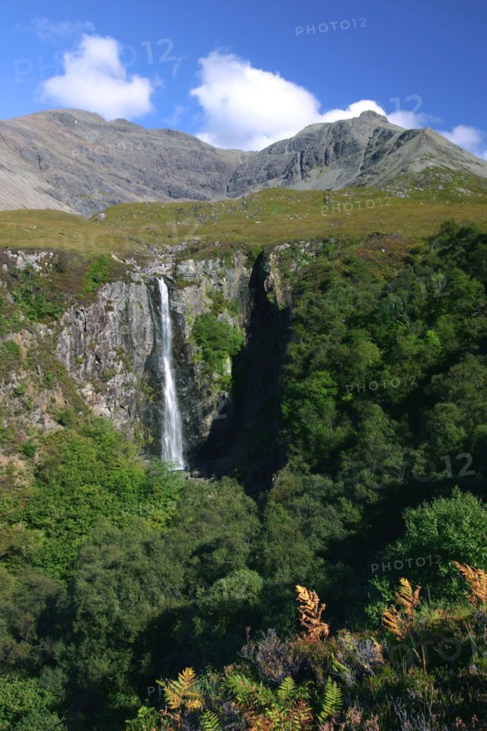 Waterfall above Glen Brittle, Cuillin Hills, Isle of Skye, Highland, Scotland.