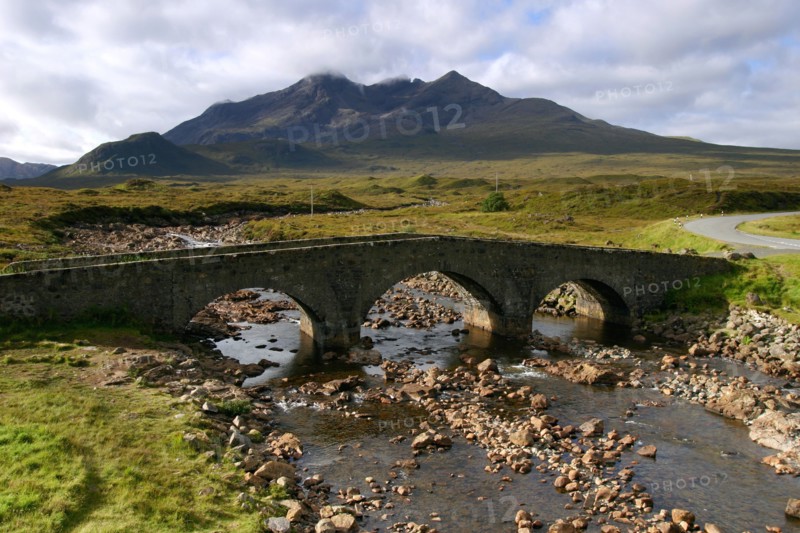 Sligachan Bridge and Sgurr nan Gillean, Skye, Highland, Scotland.