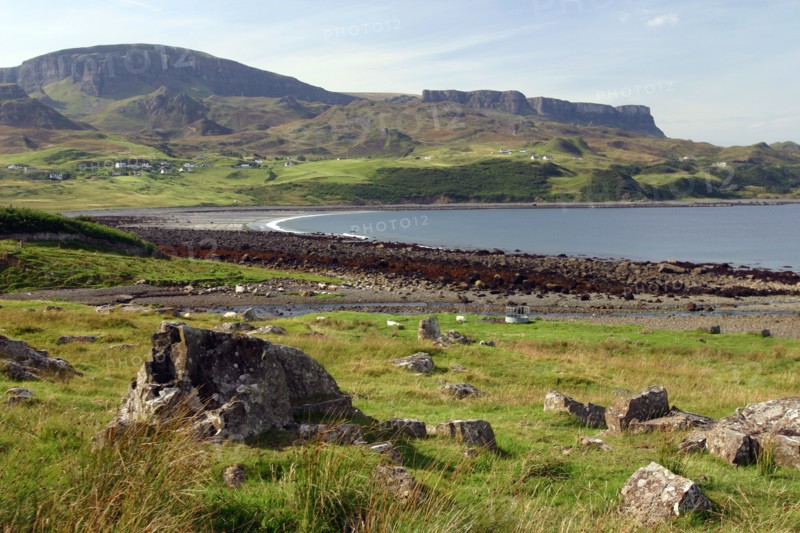 Distant view of the Quiraing, Isle of Skye, Highland, Scotland.