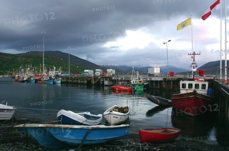 Ullapool harbour on a stormy evening, Highland, Scotland.