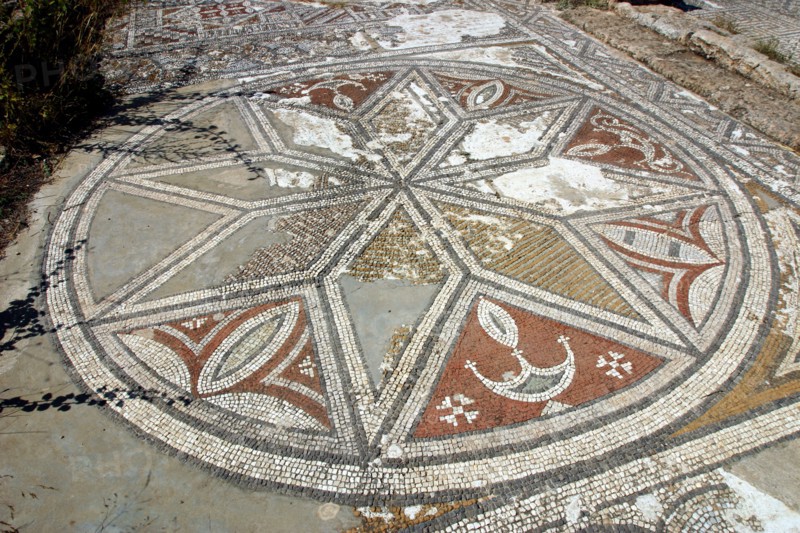 Mosaic floor, ruins of the Basilica of Ayia Trias, Famagusta, North Cyprus.