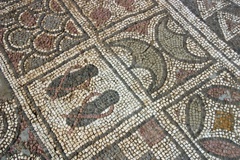 Mosaic floor, ruins of the Basilica of Ayia Trias, Famagusta, North Cyprus.
