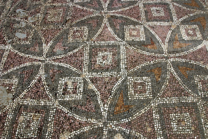 Mosaic floor, ruins of the Basilica of Ayia Trias, Famagusta, North Cyprus.