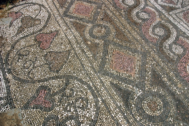 Mosaic floor, ruins of the Basilica of Ayia Trias, Famagusta, North Cyprus.