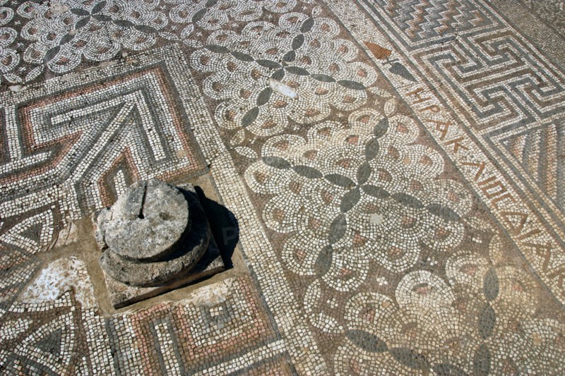 Mosaic floor, ruins of the Basilica of Ayia Trias, Famagusta, North Cyprus.