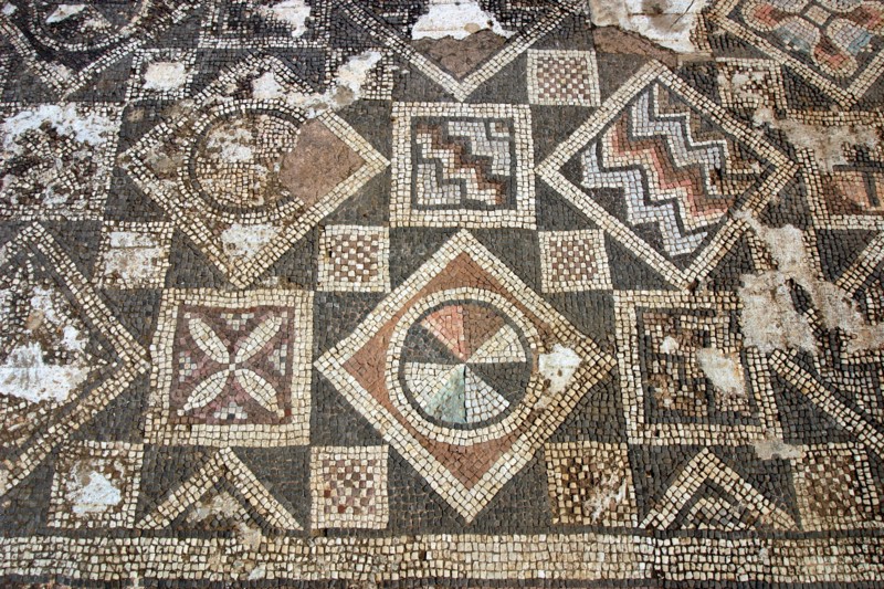 Mosaic floor, ruins of the Basilica of Ayia Trias, Famagusta, North Cyprus.