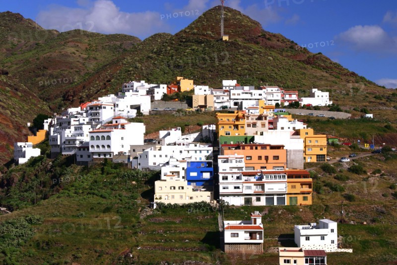 Houses above the town on a mountainside, San Andres, Tenerife, Canary Islands, 2007.
