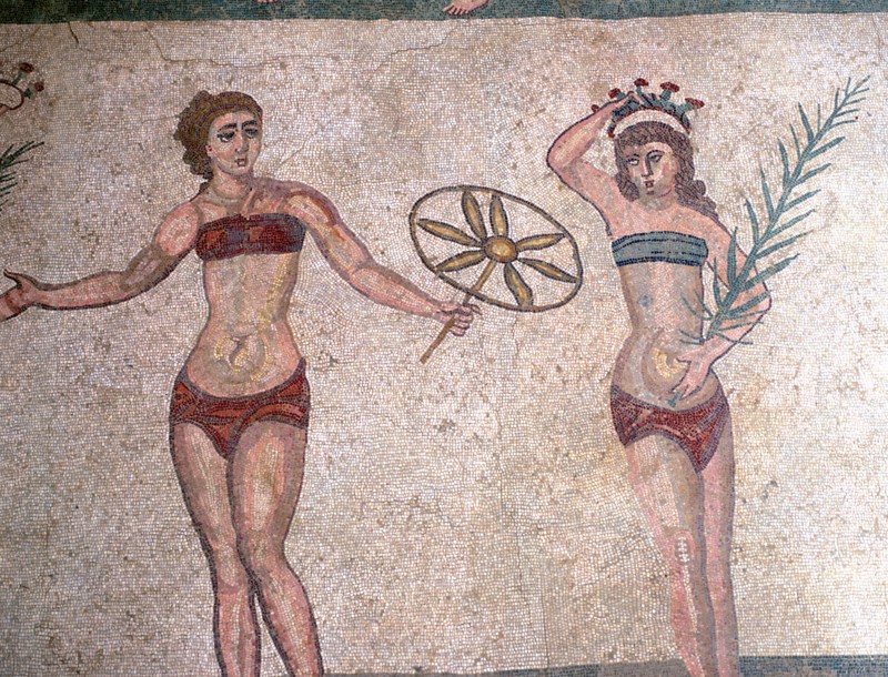 Mosaic in the Roman Villa of Casale, near Piazza Armerina, Sicily, Italy.