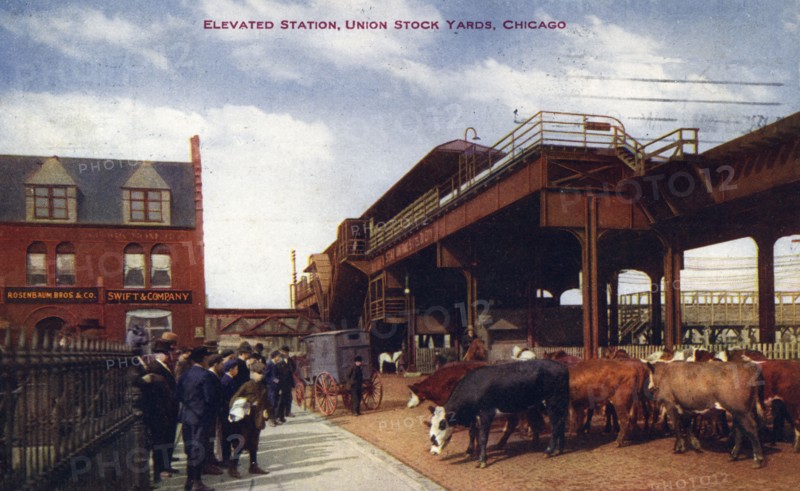 Elevated station, Union Stock Yards, Chicago, Illinois, USA, 1910. Artist: Unknown